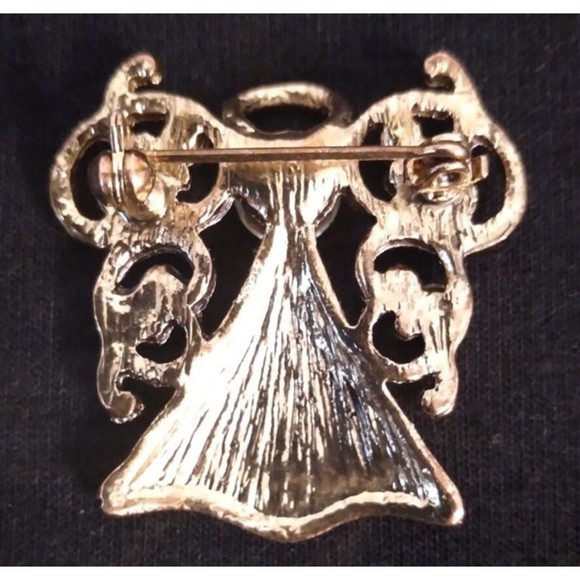 Vintage Gold Silver Toned Rhinestones Angel Guardian Pin Brooch - Picture 4 of 7